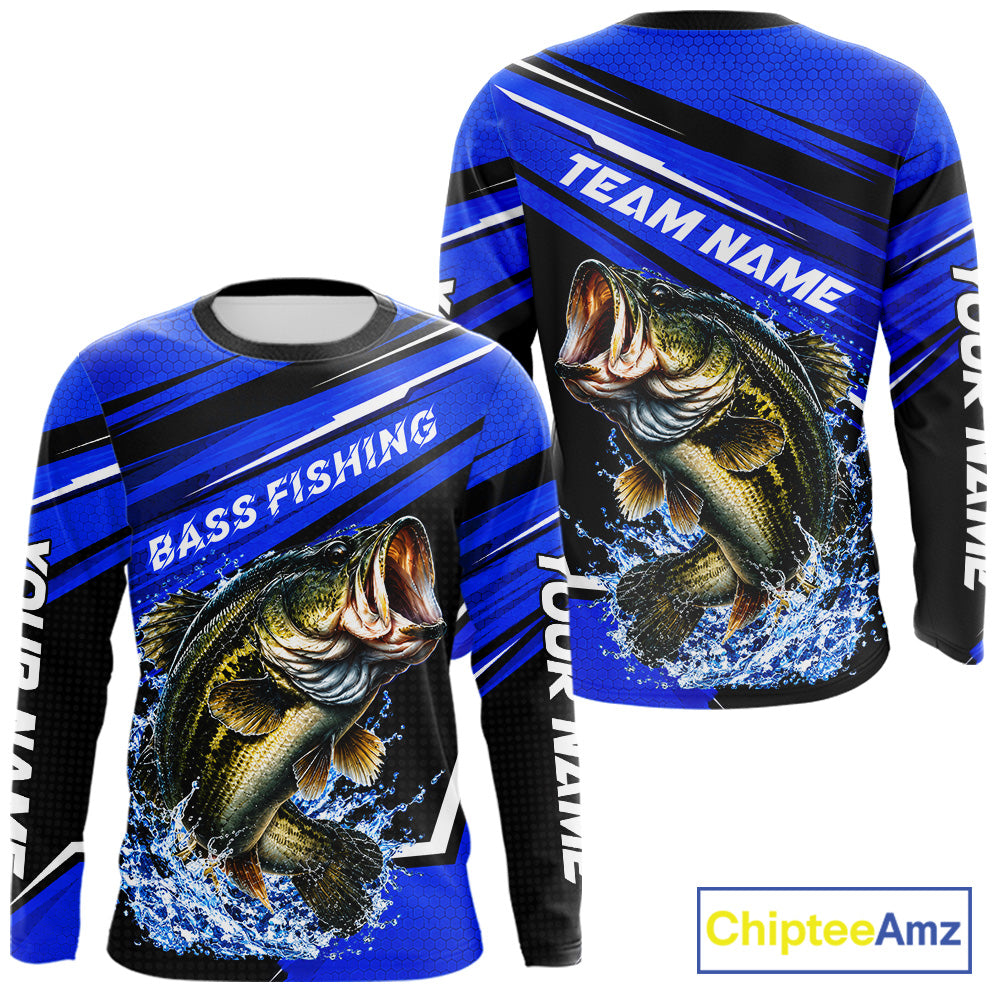 Blue Camo Bass Fishing Custom Largemouth Bass Sun Protection Long Sleeve Fishing Shirt For Team NBT1118