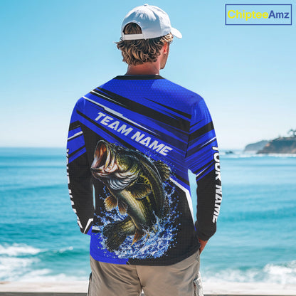Blue Camo Bass Fishing Custom Largemouth Bass Sun Protection Long Sleeve Fishing Shirt For Team NBT1118