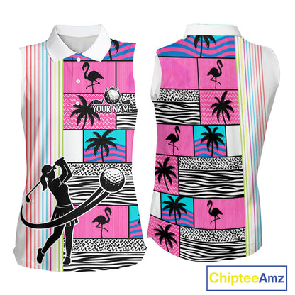 Custom Funny Golfer Animal Print Pattern Sleeveless Golf Polo Shirts, Golf Shirt For Women, Golf Gifts NBT702