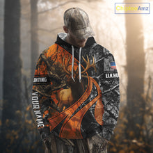 Load image into Gallery viewer, Elk Hunting Orange and Black Camo Shirts with US Flag, Personalized Hunting Shirt NBT100