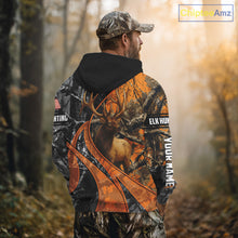 Load image into Gallery viewer, Elk Hunting Orange and Black Camo Shirts with US Flag, Personalized Hunting Shirt NBT100