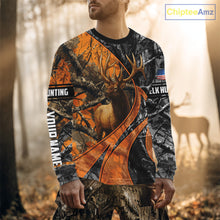 Load image into Gallery viewer, Elk Hunting Orange and Black Camo Shirts with US Flag, Personalized Hunting Shirt NBT100