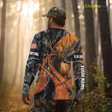 Load image into Gallery viewer, Elk Hunting Orange and Black Camo Shirts with US Flag, Personalized Hunting Shirt NBT100