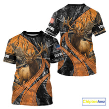 Load image into Gallery viewer, Elk Hunting Orange and Black Camo Shirts with US Flag, Personalized Hunting Shirt NBT100