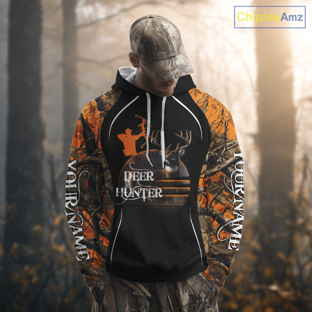 Deer Bow Hunting Orange Camo Custom Name Shirts, Personalized Deer Hunting Clothes, Hunting Gifts NBT102
