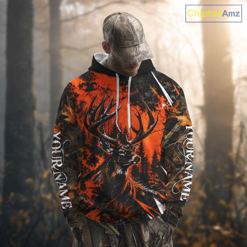 Whitetail Deer Hunting Orange Camo Forest Custom Name 3D All Over Print Shirts NBT1120