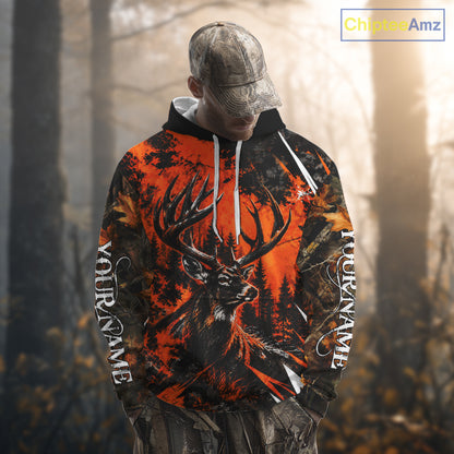 Whitetail Deer Hunting Orange Camo Forest Custom Name 3D All Over Print Shirts NBT1120
