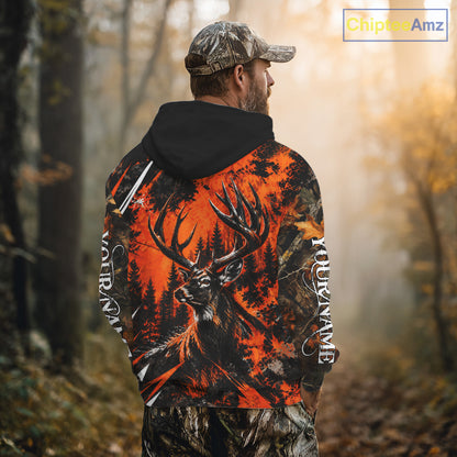Whitetail Deer Hunting Orange Camo Forest Custom Name 3D All Over Print Shirts NBT1120