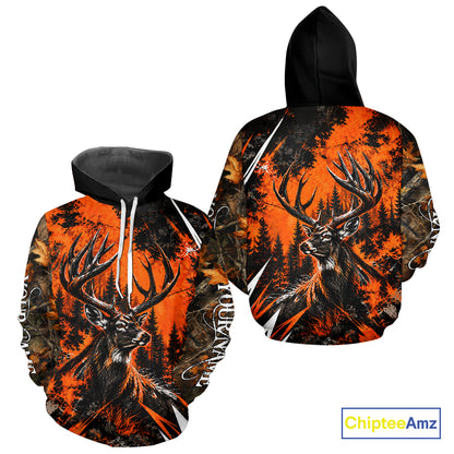 Whitetail Deer Hunting Orange Camo Forest Custom Name 3D All Over Print Shirts NBT1120