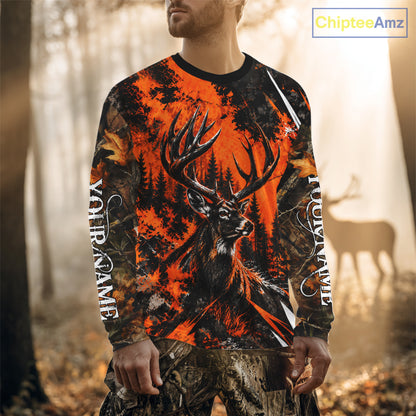 Whitetail Deer Hunting Orange Camo Forest Custom Name 3D All Over Print Shirts NBT1120