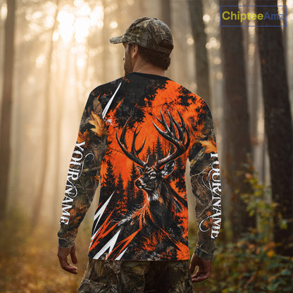 Whitetail Deer Hunting Orange Camo Forest Custom Name 3D All Over Print Shirts NBT1120