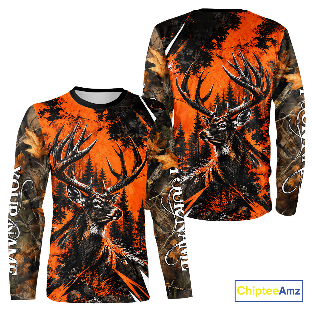 Whitetail Deer Hunting Orange Camo Forest Custom Name 3D All Over Print Shirts NBT1120