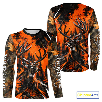 Whitetail Deer Hunting Orange Camo Forest Custom Name 3D All Over Print Shirts NBT1120