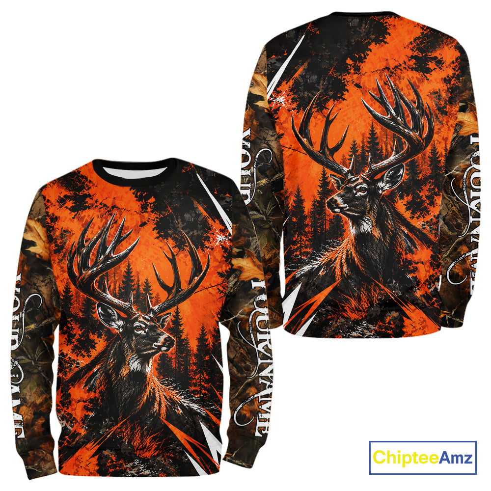 Whitetail Deer Hunting Orange Camo Forest Custom Name 3D All Over Print Shirts NBT1120