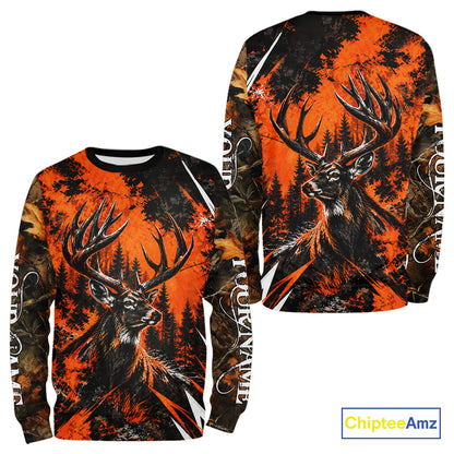 Whitetail Deer Hunting Orange Camo Forest Custom Name 3D All Over Print Shirts NBT1120