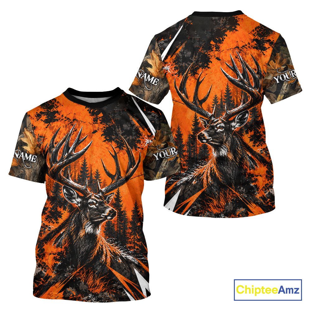 Whitetail Deer Hunting Orange Camo Forest Custom Name 3D All Over Print Shirts NBT1120