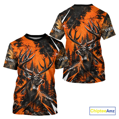 Whitetail Deer Hunting Orange Camo Forest Custom Name 3D All Over Print Shirts NBT1120