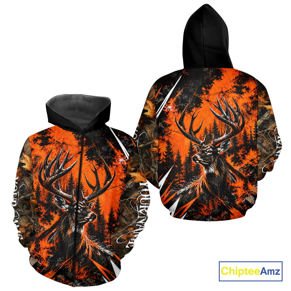 Whitetail Deer Hunting Orange Camo Forest Custom Name 3D All Over Print Shirts NBT1120