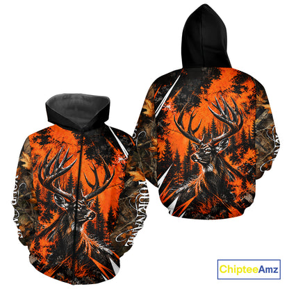 Whitetail Deer Hunting Orange Camo Forest Custom Name 3D All Over Print Shirts NBT1120