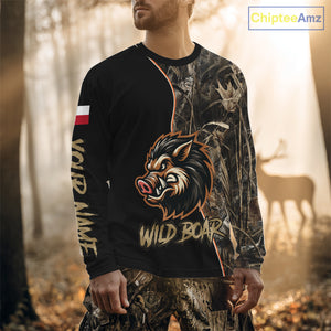 Custom Brown Camo with TX Flag Boar Hunting Shirts for Men, Boar Hunting Clothes, Hunting Gifts NBT188