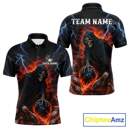 Custom Grim Reaper Lightning Bowling Shirt For Men, Skull Bowling Jersey Team Polo & 1/4 Zip Shirt NBT963