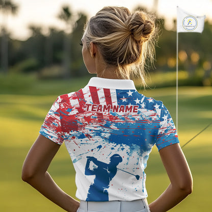 American Flag Golf Polo Shirt Custom Womens Golf Shirts US Flag Golf Polo Shirt NBT568