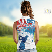 Load image into Gallery viewer, American Flag Womens Sleeveless Golf Polo Shirt Custom Ladies Golf Shirts US Flag Golf Polo Shirt NBT568