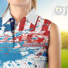 Load image into Gallery viewer, American Flag Womens Sleeveless Golf Polo Shirt Custom Ladies Golf Shirts US Flag Golf Polo Shirt NBT568