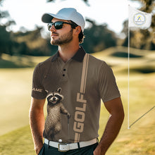 Load image into Gallery viewer, Personalized Funny Brown Raccoon Custom Name Polo Golf Shirt For Mens, Golfer Gifts NBT888