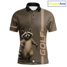Load image into Gallery viewer, Personalized Funny Brown Raccoon Custom Name Polo Golf Shirt For Mens, Golfer Gifts NBT888