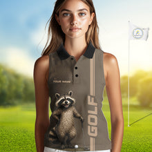 Load image into Gallery viewer, Personalized Funny Brown Raccoon Custom Name Sleeveless Polo Golf Shirt For Womens, Golfer Gifts NBT888