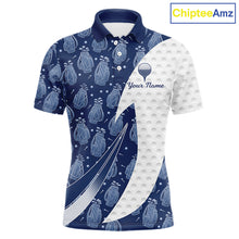 Load image into Gallery viewer, Blue Golf Pattern Polo Golf Shirt For Men Custom Mens Golf Clothes, Best Golf Gifts NBT571