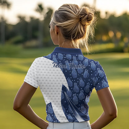 Blue Golf Pattern Polo Golf Shirt For Women Custom Womens Golf Clothes, Best Golf Gifts NBT571