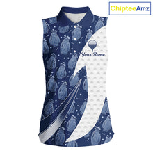 Load image into Gallery viewer, Blue Golf Pattern Sleeveless Polo Golf Shirt For Women Custom Mens Golf Clothes, Best Golf Gifts NBT571