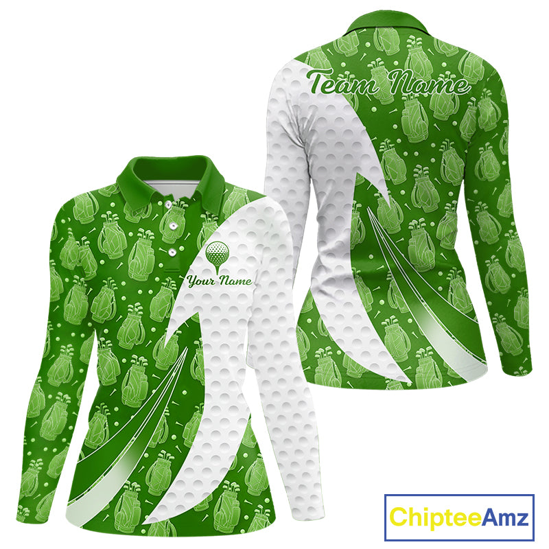 Green Golf Pattern Polo Golf Shirt For Women Custom Ladies Golf Clothes, Best Golf Gifts NBT572