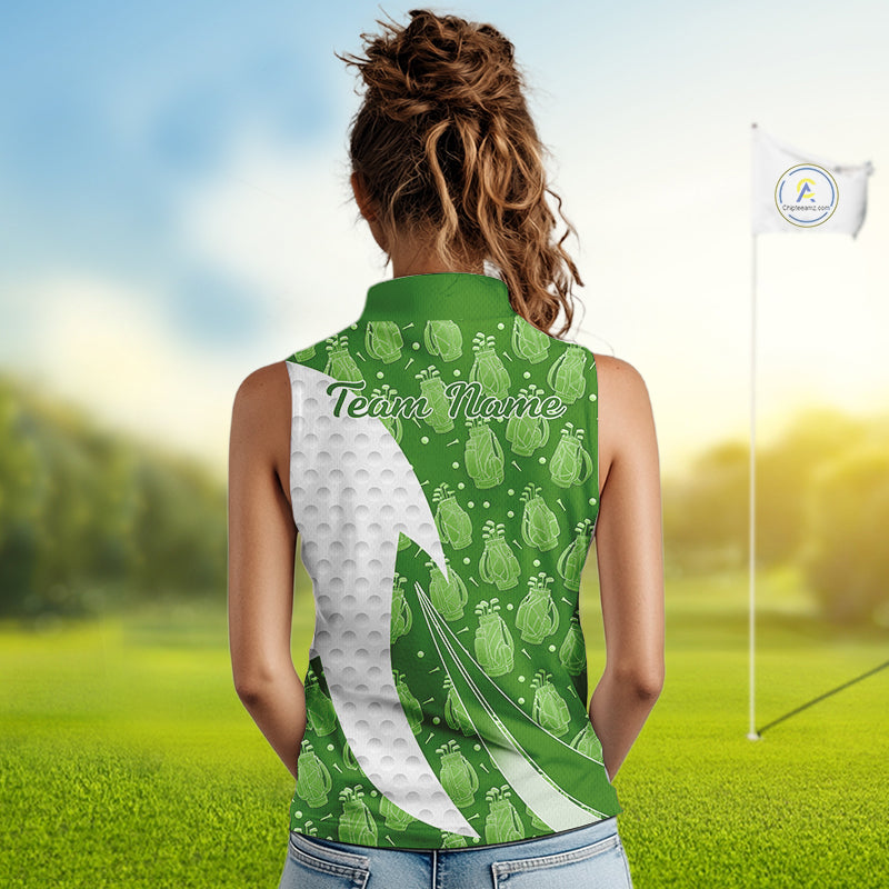 Green Golf Pattern Sleeveless Polo Golf Shirt For Women Custom Ladies Golf Clothes, Best Golf Gifts NBT572