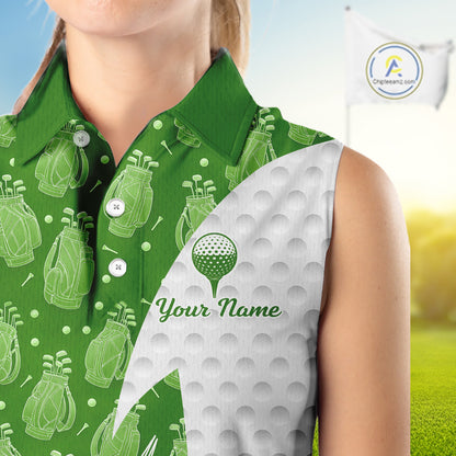 Green Golf Pattern Sleeveless Polo Golf Shirt For Women Custom Ladies Golf Clothes, Best Golf Gifts NBT572
