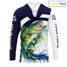Load image into Gallery viewer, Custom Bass Fishing Shirts Long Sleeve with Hood Blue Camo Color Paint, Bass Fishing Shirts NBT461