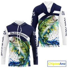Load image into Gallery viewer, Custom Bass Fishing Shirts Long Sleeve with Hood Blue Camo Color Paint, Bass Fishing Shirts NBT461