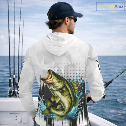 White Camo Bass Fishing Custom Name Long Sleeve Hooded Fishing Shirts With UV Protection NBT462