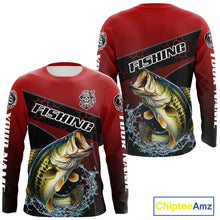 Load image into Gallery viewer, Largemouth Bass Hooded Fishing Shirts Red Camo Custom Name, Bass Fishing Shirts NBT463