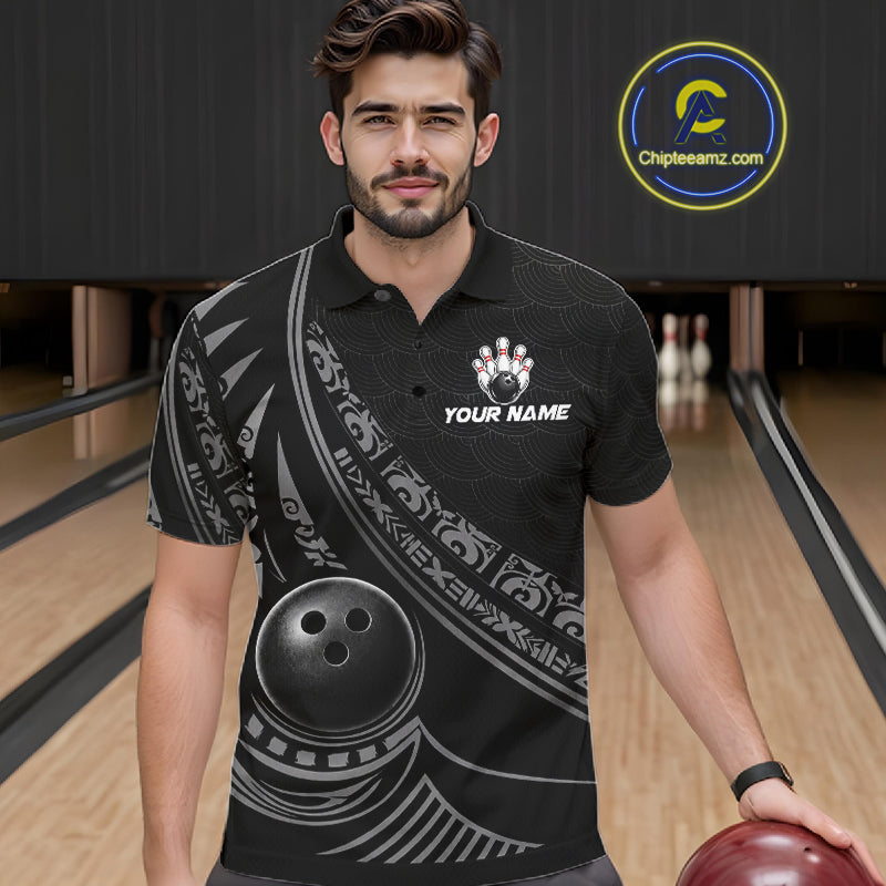Black Tribal Pattern Mens Bowling Shirts Custom Bowling Outfit Men Team Bowling League Jersey NBT1158