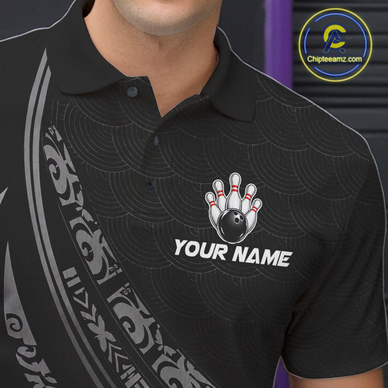 Black Tribal Pattern Mens Bowling Shirts Custom Bowling Outfit Men Team Bowling League Jersey NBT1158