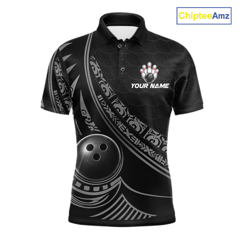 Black Tribal Pattern Mens Bowling Shirts Custom Bowling Outfit Men Team Bowling League Jersey NBT1158