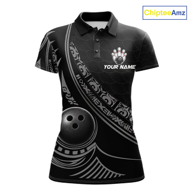 Black Tribal Pattern Women Bowling Shirts Custom Bowling Outfit Women Team Bowling League Jersey NBT1158