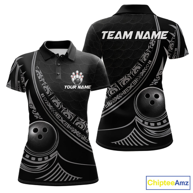 Black Tribal Pattern Women Bowling Shirts Custom Bowling Outfit Women Team Bowling League Jersey NBT1158
