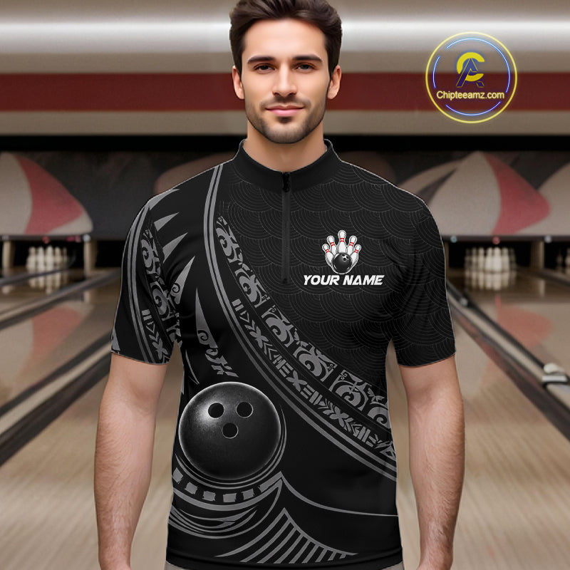 Black Tribal Pattern Mens Bowling Shirts Custom Bowling Outfit Men Team Bowling League Jersey NBT1158