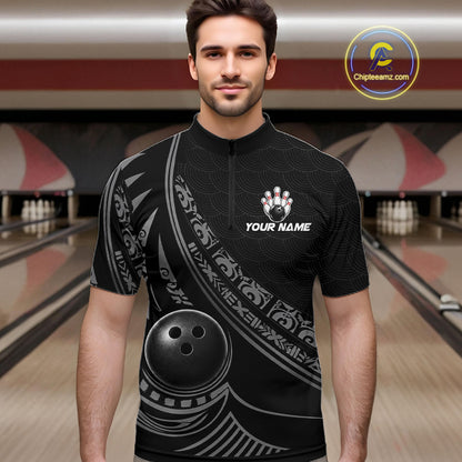 Black Tribal Pattern Mens Bowling Shirts Custom Bowling Outfit Men Team Bowling League Jersey NBT1158