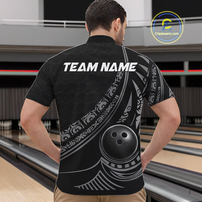 Black Tribal Pattern Mens Bowling Shirts Custom Bowling Outfit Men Team Bowling League Jersey NBT1158