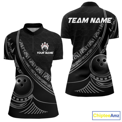 Black Tribal Pattern Women Bowling Shirts Custom Bowling Outfit Women Team Bowling League Jersey NBT1158